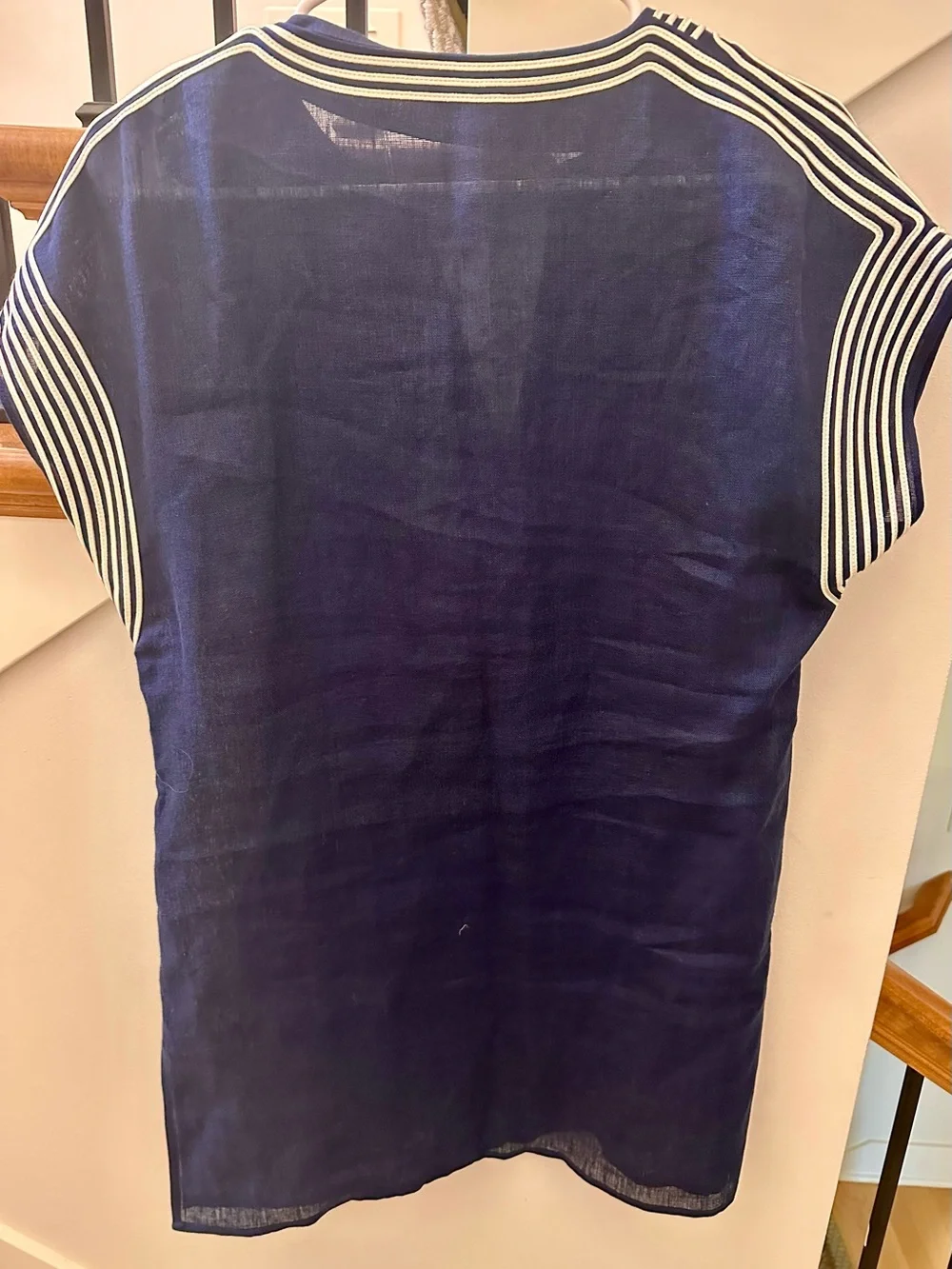 Tory Burch Navy Swim Cover-Up with Cream Embroidered Neckline